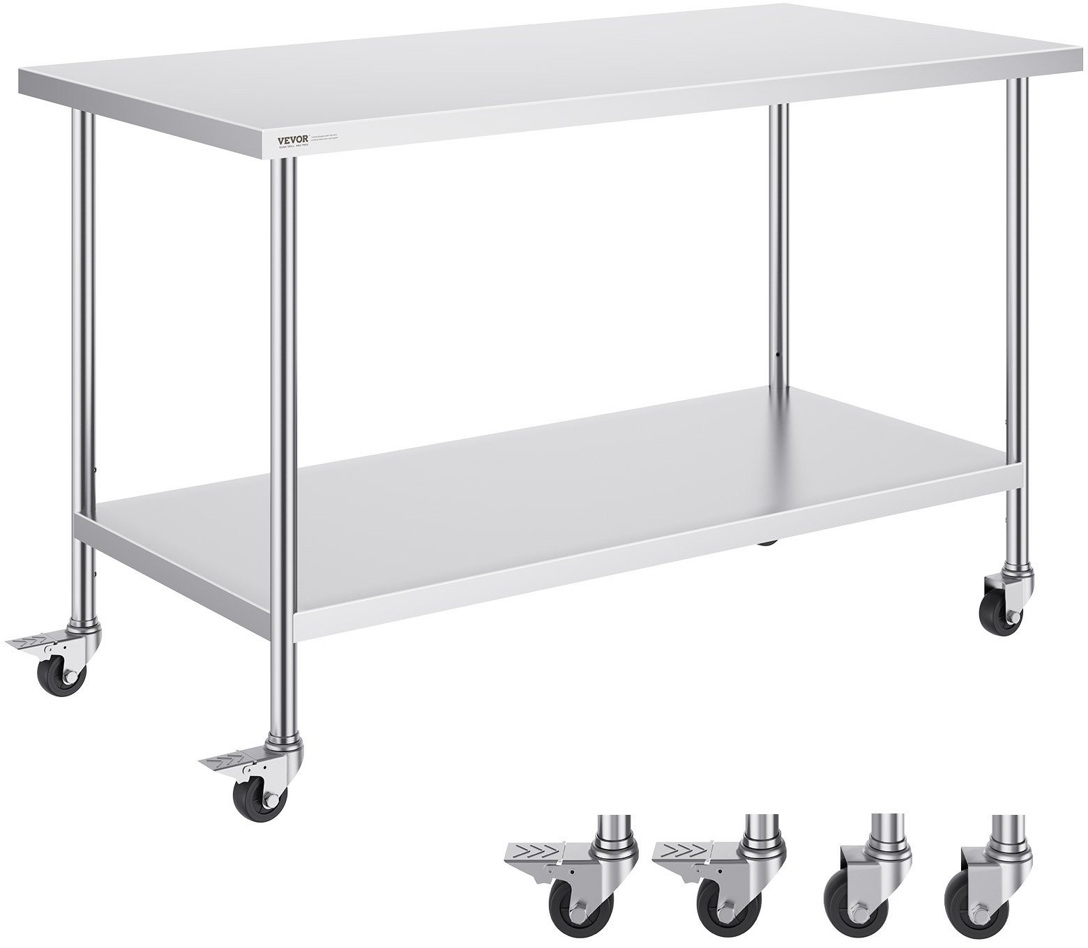 Stół roboczy blat gastronomiczny nierdzewny 76,2 x 152.4 cm z 4 kołami