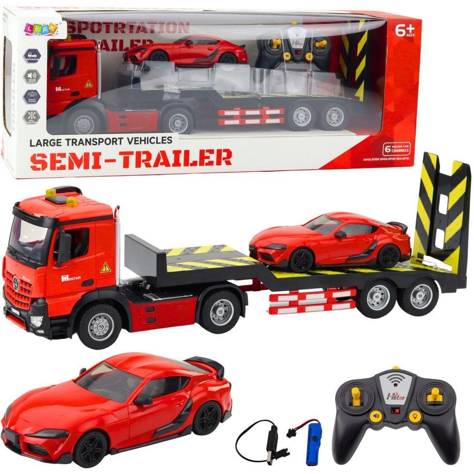 Zestaw Laweta Zdalnie Sterowana RC Auto Sportowe Osobowe Czerwone 1:16