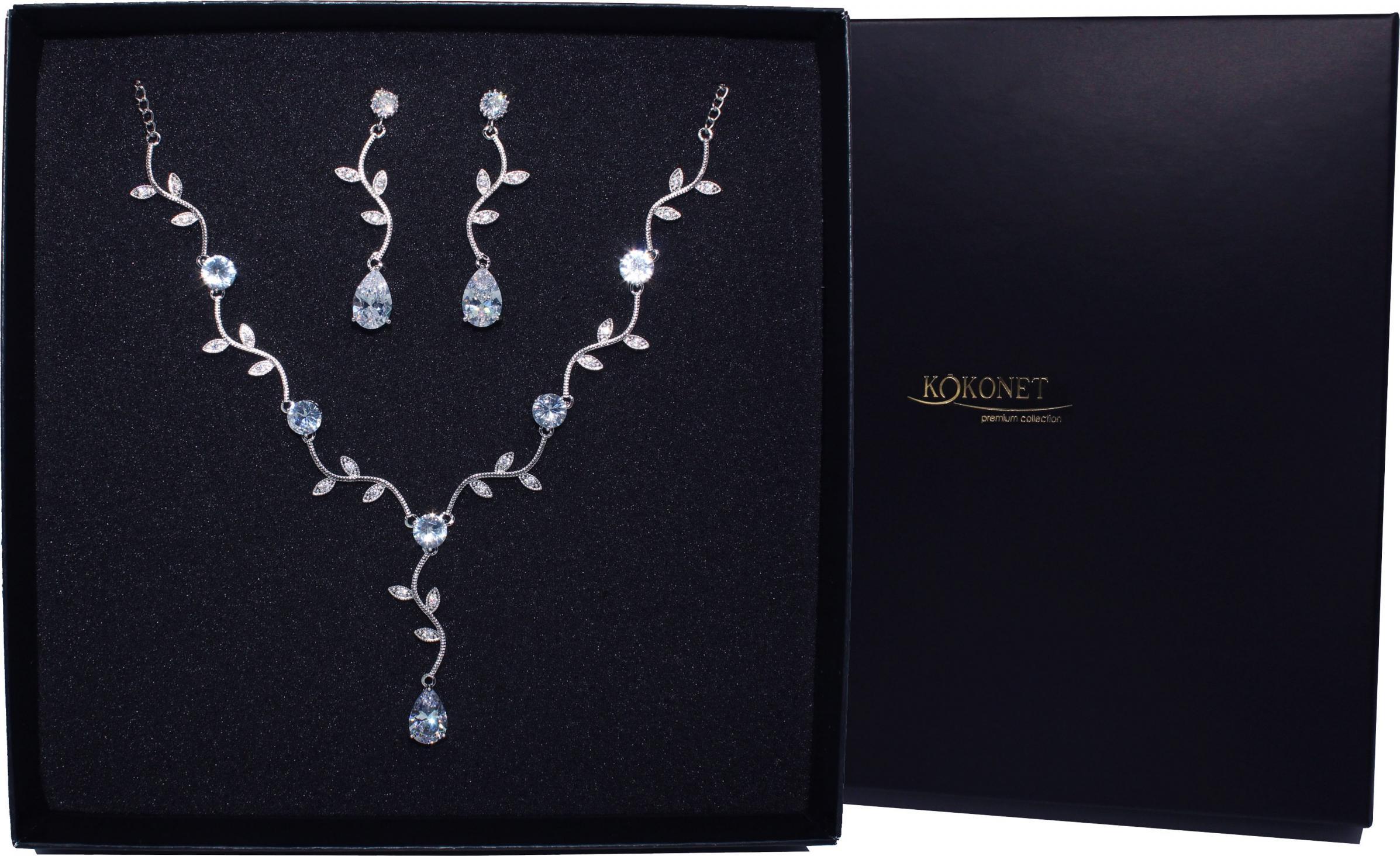 KOKONET KOMPLET srebrny ślubny zestaw KOLCZYKI NASZYJNIK