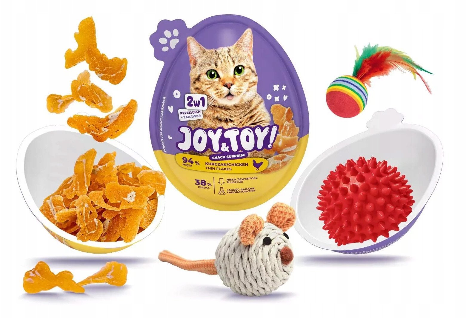 JOY&TOY! SNACK SUPRISE DLA KOTA 2w1 ZABAWKA+SMAKOŁYK 20g KURCZAK /18