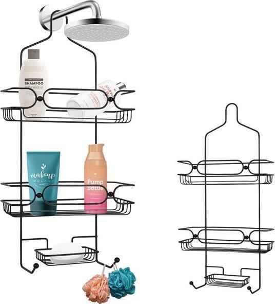 Koszyk prysznicowy Vilde Półka łazienkowa metalowa zawieszana organizer na prysznic deszczownicę wisząca czarna 61x28,5x12,5