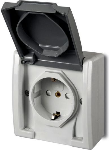 Elektro-Plast Gniazdo pojedyncze Aquant uziemienie Schuko klapka szary (1244-10)