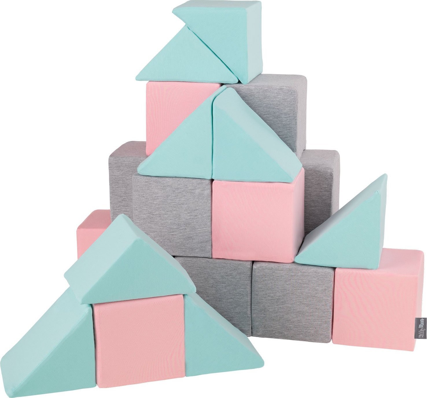 KiddyMoon Miękkie klocki 14cm mix: jasnoszary-różowy-miętowy 24 Zabawka klocki z pianki