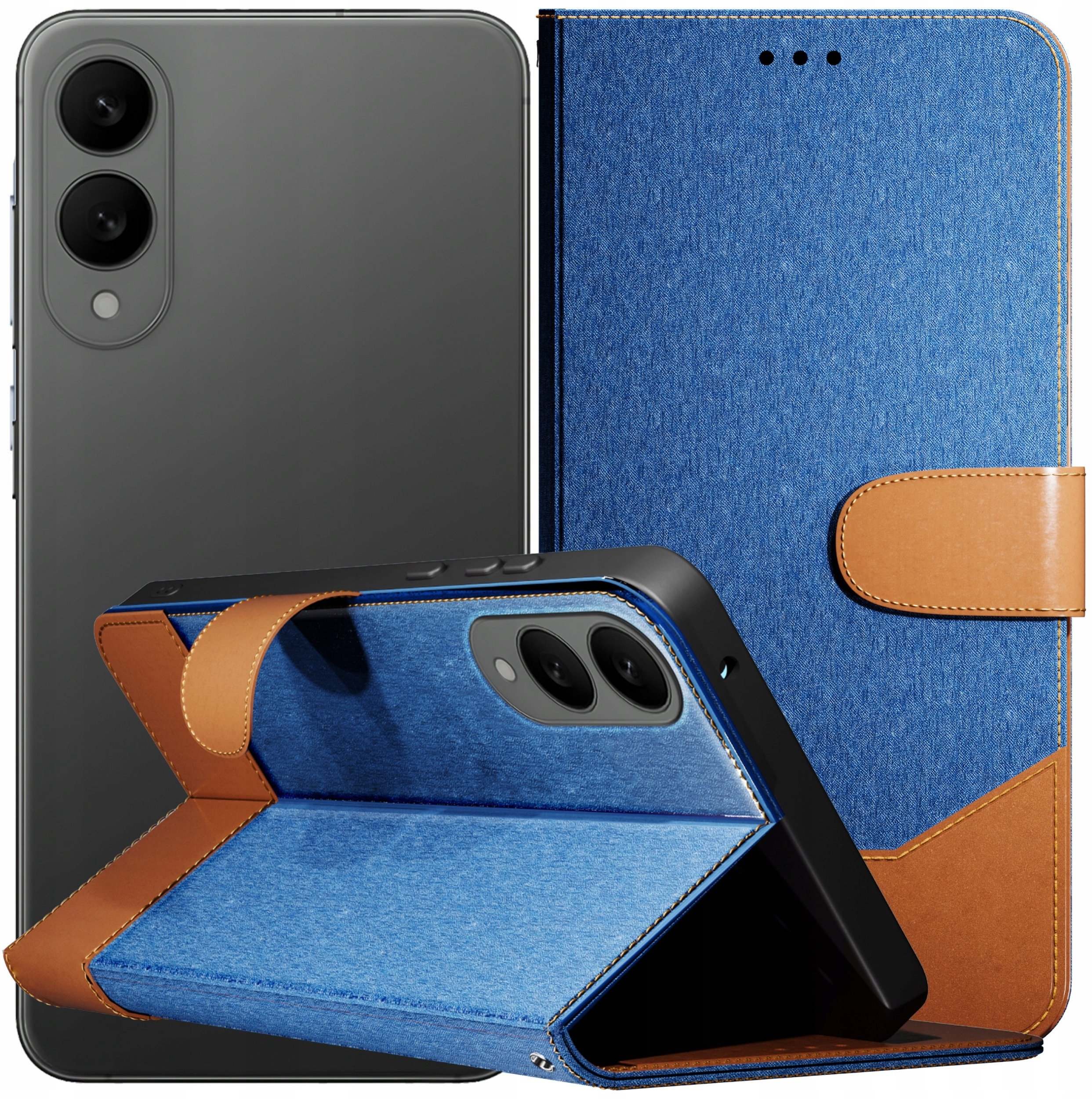 Hello Case Etui z Klapką Do Galaxy S25 Edge (Jeans, Skórzane, Niebieskie) Szkło 9H