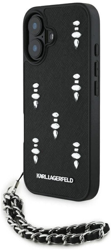 Etui Karl Lagerfeld Saffiano Crystals w/Chain do iPhone 16 czarny
