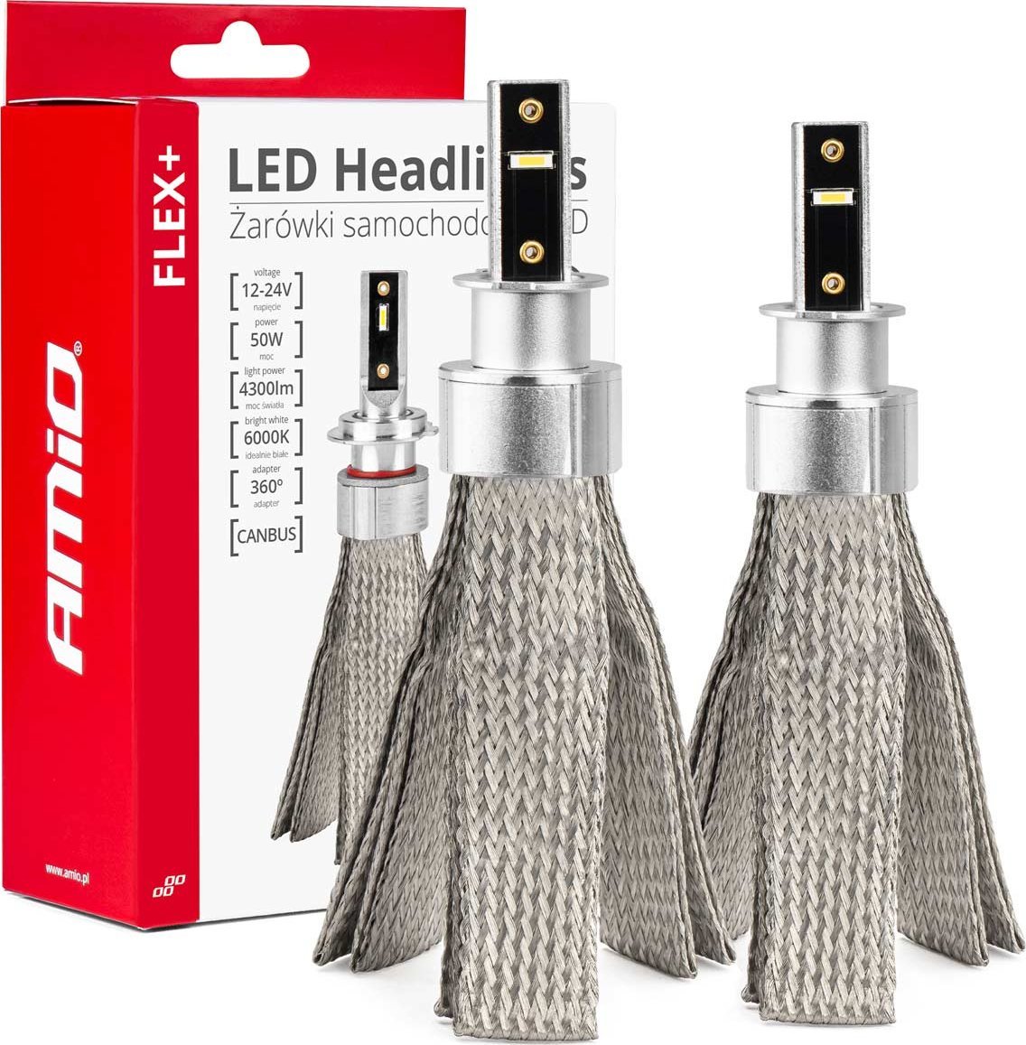 AMiO Żarówki samochodowe led seria flex+ h3 6000k 12v 24v canbus amio-03656