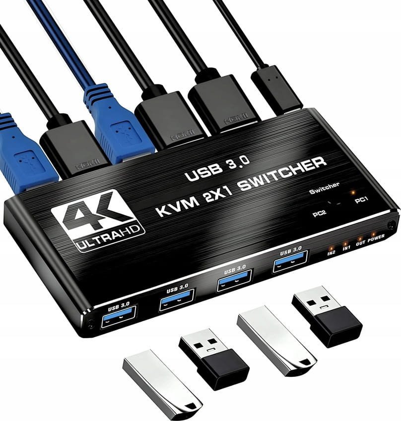 PRZEŁĄCZNIK KVM HDMI 2.0 4xUSB 3.0 SWITCH 4K/60HZ 2 KOMPUTERY - 1 MONITOR one size