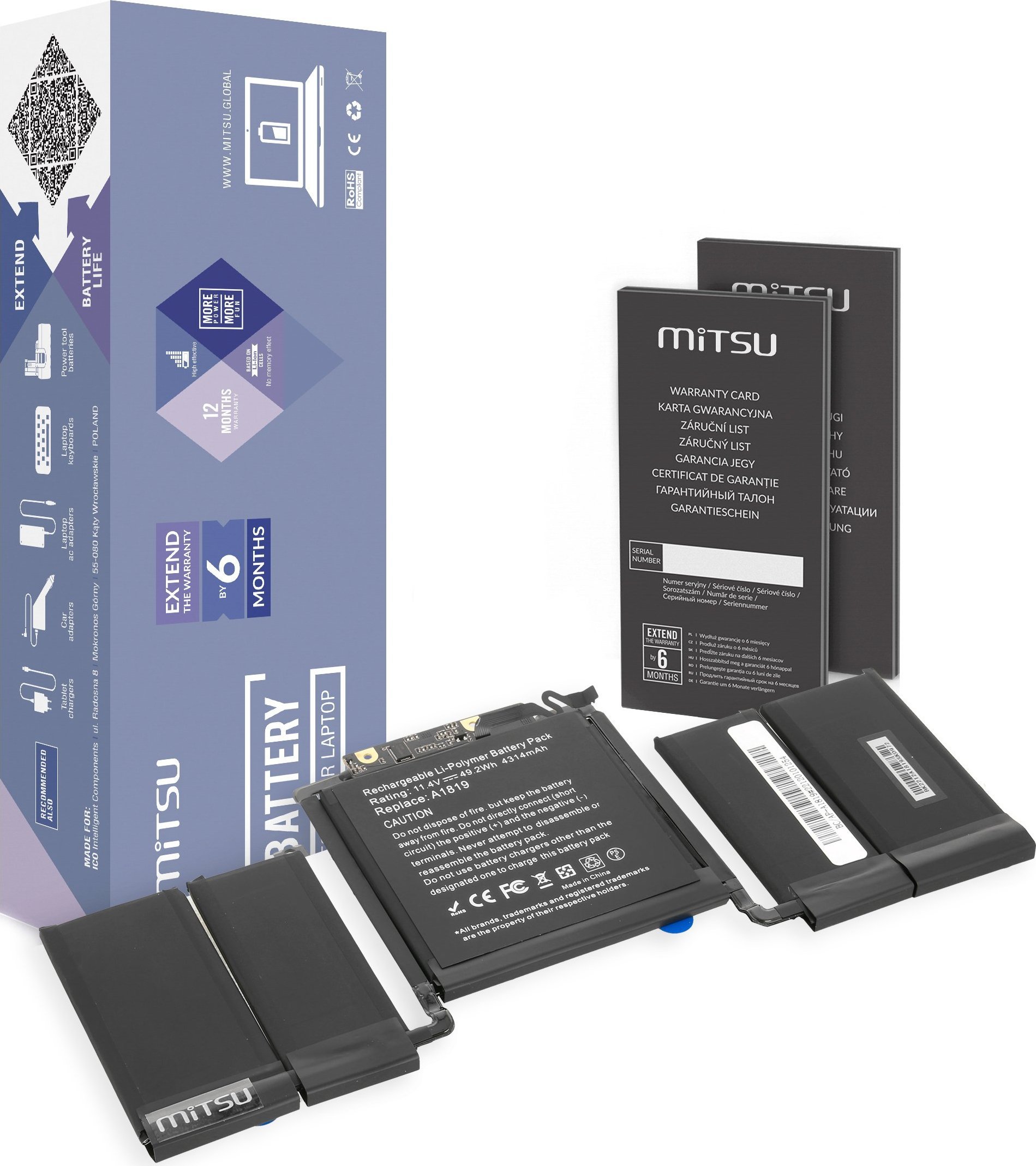 Bateria Mitsu Bateria A1819 do Apple MacBook Pro 13 A1706