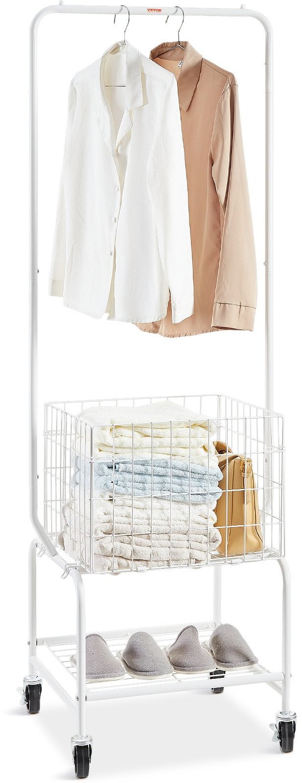 Kosz na pranie z wieszakiem do pralni na kółkach