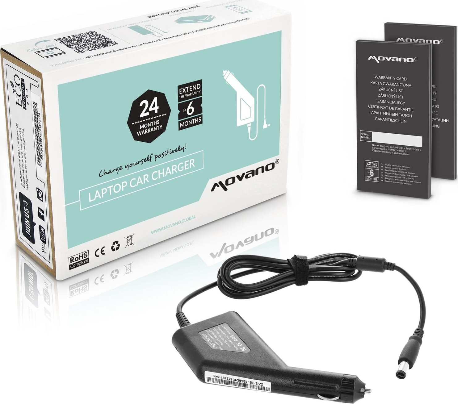 Zasilacz do laptopa Movano Zasilacz samochodowy Movano 19.5v 4.62a (7.4x5.0 pin) 90W do Dell