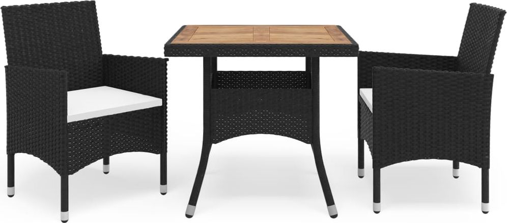 vidaXL 3-częściowy zestaw mebli ogrodowych, czarny polirattan i akacja
