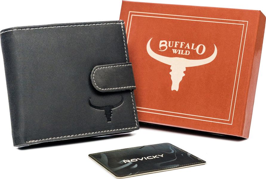 Buffalo Przeszywany, poziomy portfel męski z naturalnej skóry z zapinką Buffalo Wild NoSize