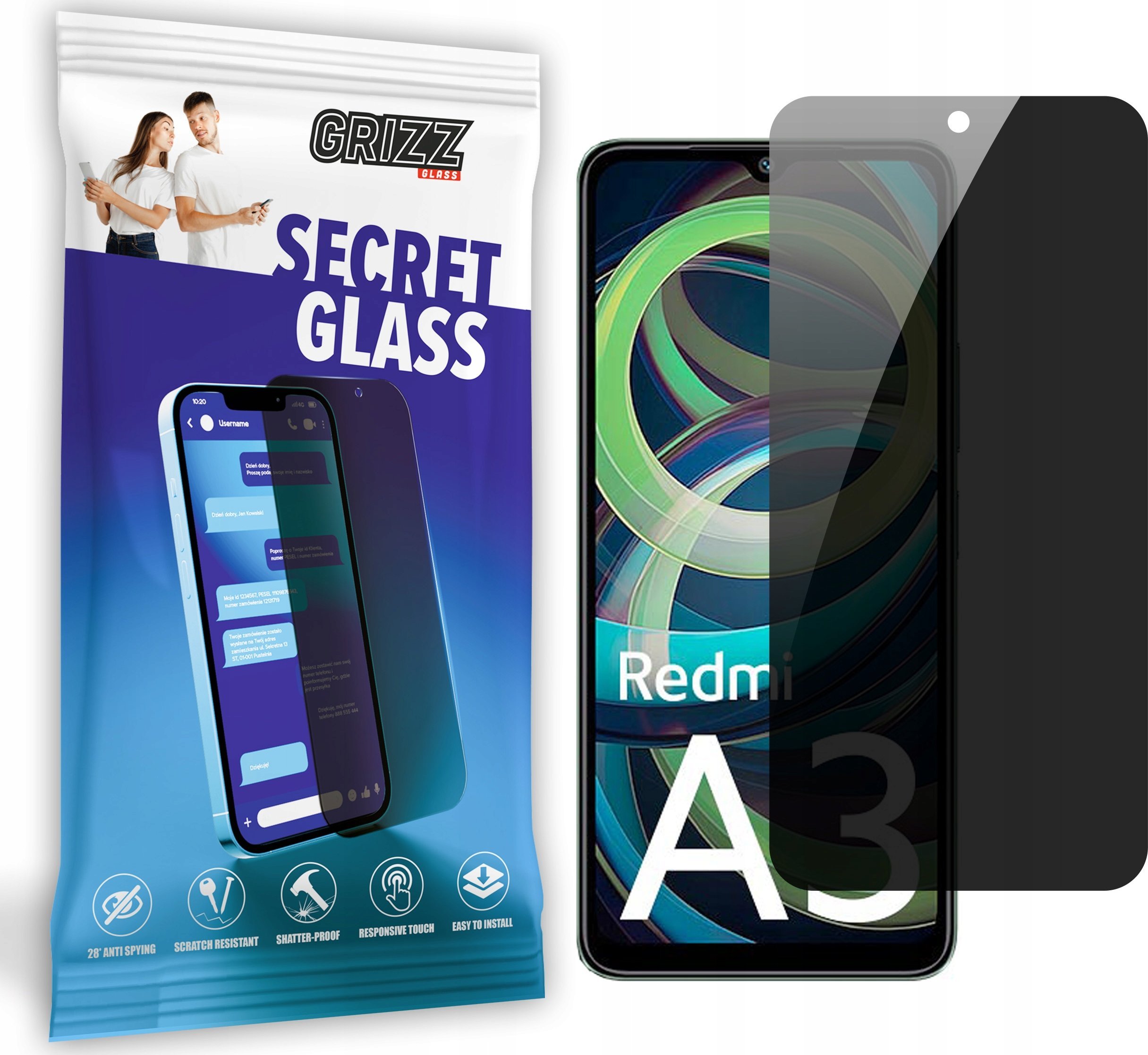GrizzGlass Szkło prywatyzujące GrizzGlass SecretGlass do Xiaomi Redmi A3