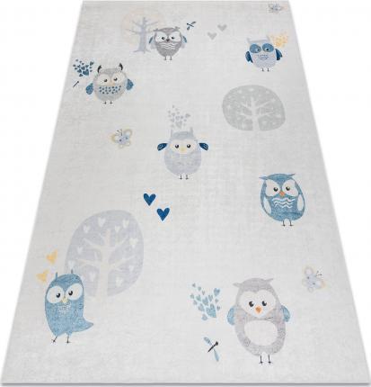 Dywany Łuszczów Dywan do prania BAMBINO 1161 Sowy, sówki dla dzieci, antypoślizgowy - szary, 80x150 cm