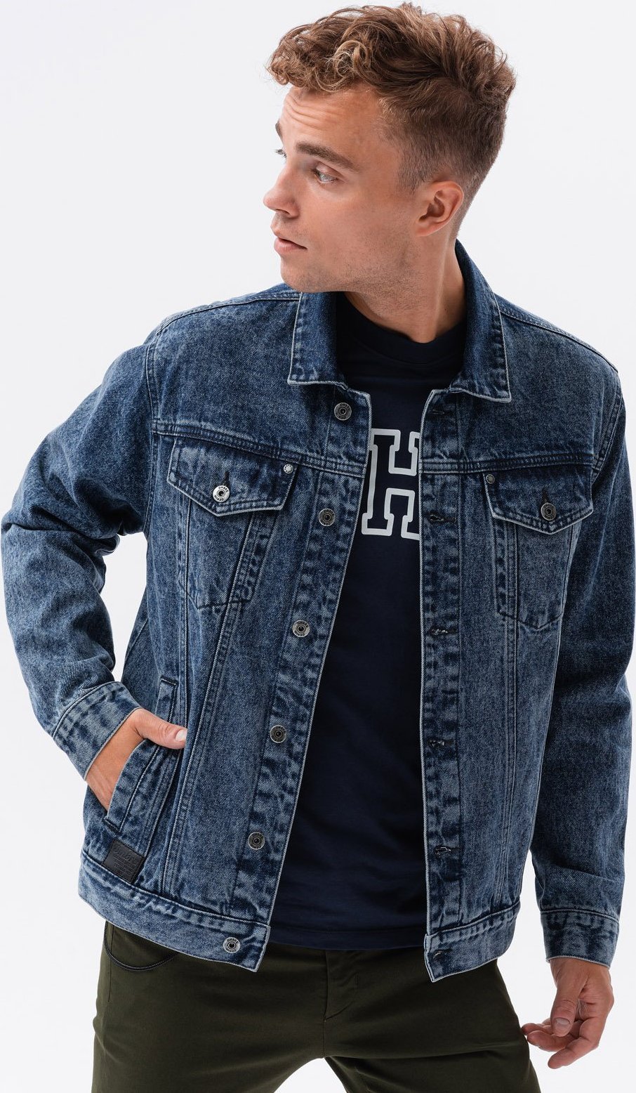 Ombre Kurtka męska jeansowa katana - V4 ciemny jeans C441 M