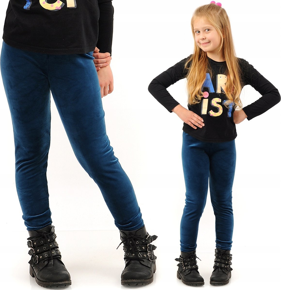 Legginsy dziewczęce Welurowe Elastyczne Spodnie Getry Welur Morskie 140