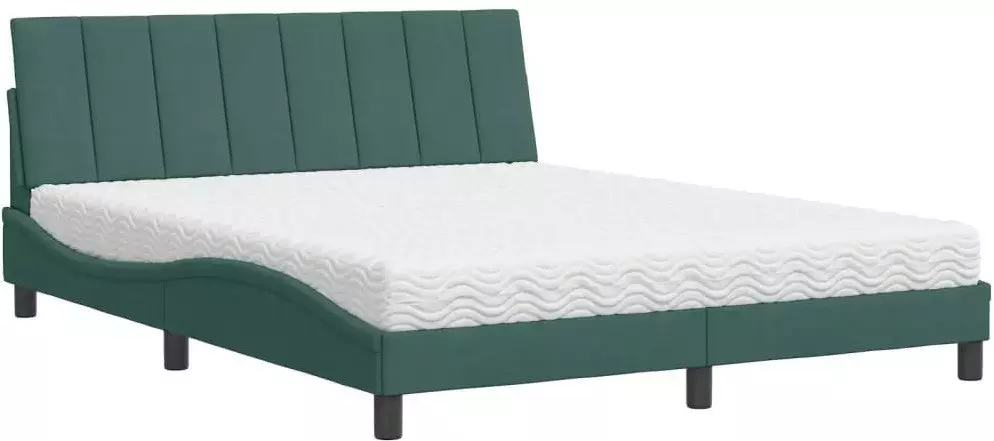 Łóżko z materacem, ciemnozielone, 160x200 cm, aksamit