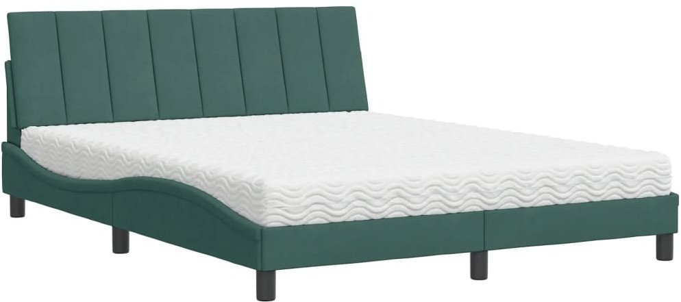 Łóżko z materacem, ciemnozielone, 160x200 cm, aksamit