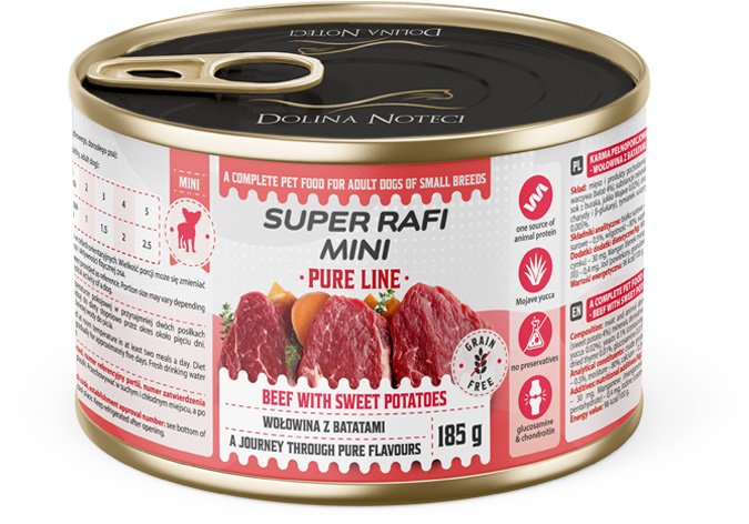 Rafi Super Mini Pure Line Mokra karma dla psów małych ras z wołowiną i batatami 185 g