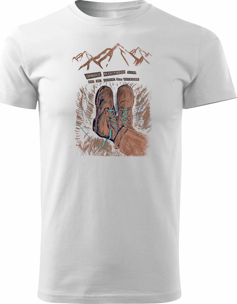 Topslang Koszulka outdoor w góry dla turysty namiot Tatry z butami męska biała REGULAR r. XL