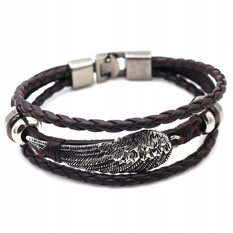 Bransoleta MĘSKA CZARNA EKOSKÓRA SKRZYDŁO ZŁOT 449