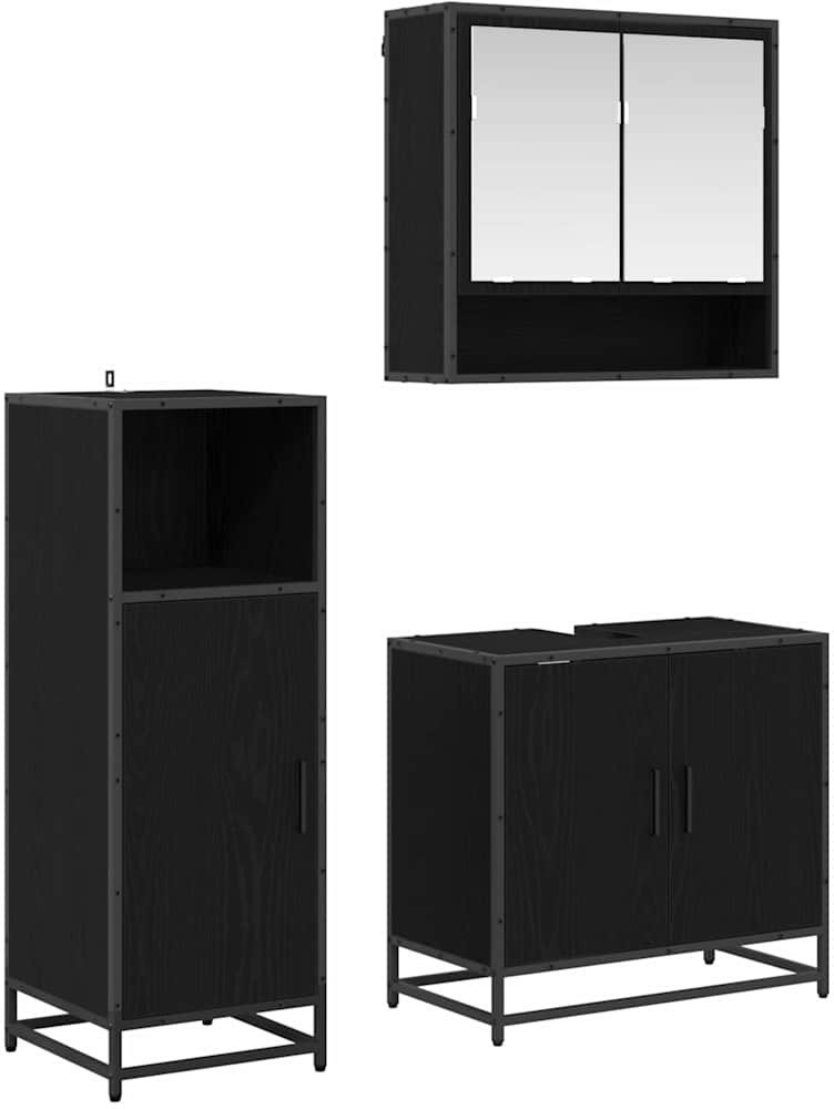 vidaXL Zestaw mebli łazienkowych z półką z drzwiami 3 pcs Czarny Dąb