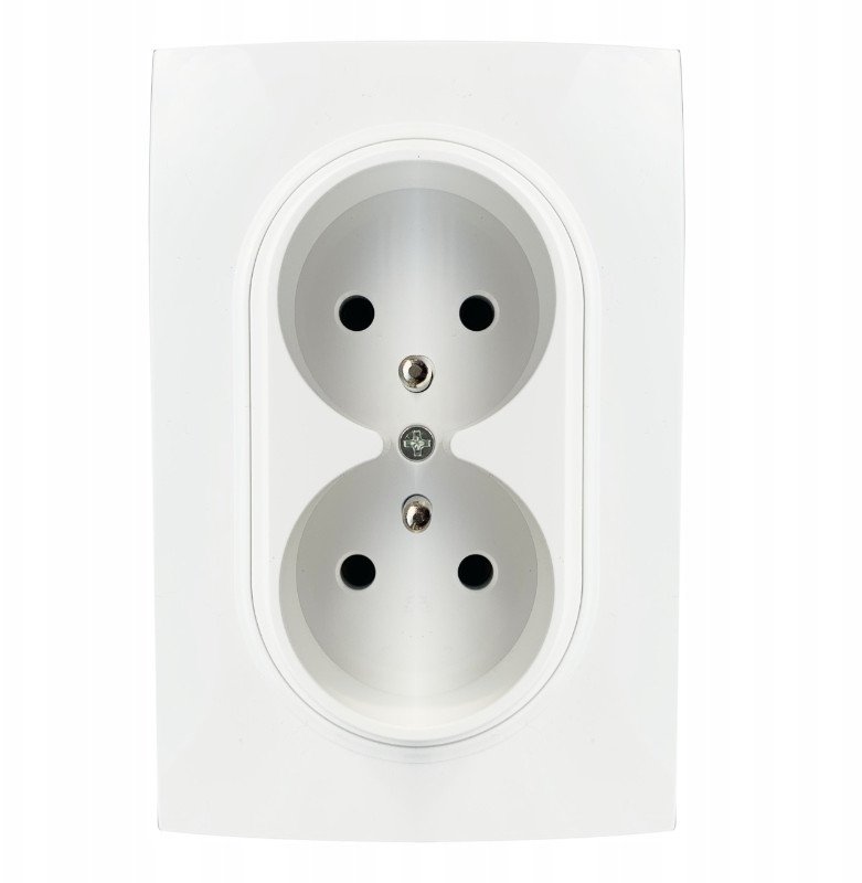 OVAL Gniazdo 2 białe ramka plastikowa Electromalt