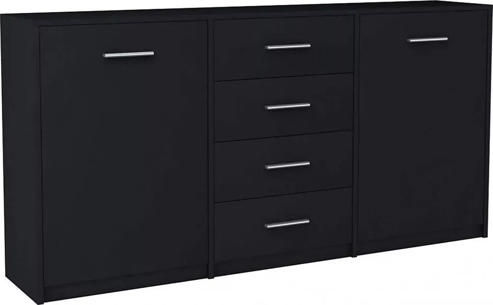 Elior Czarna komoda z szufladami i półkami - Pirex 4X