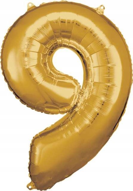 AMSCAN Balon foliowy duża cyfra 9 złota 60x86cm spakowany 9906274