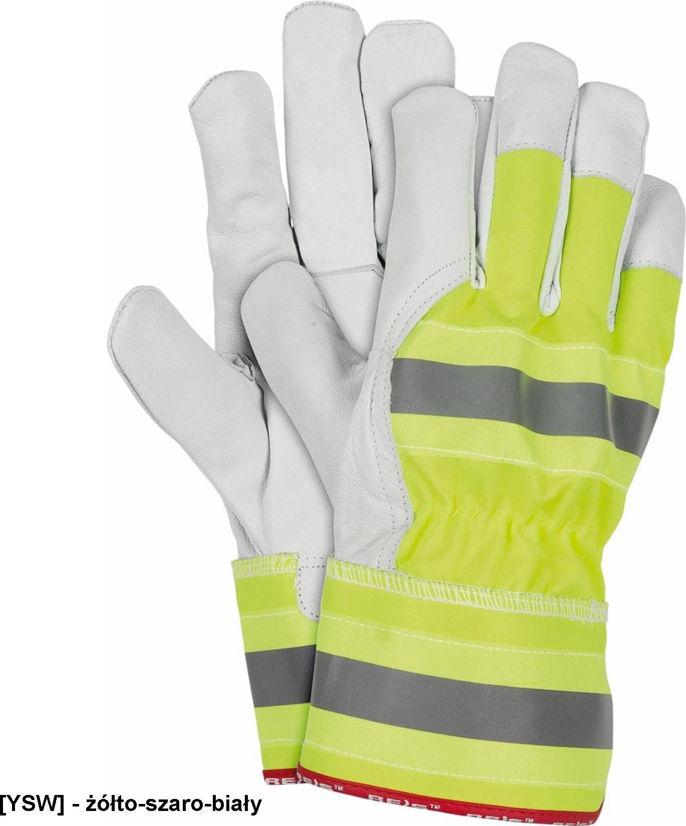 R.E.I.S. RLVIS - Rękawice ochronne wykonane ze skóry koziej - żółto-szaro-biały