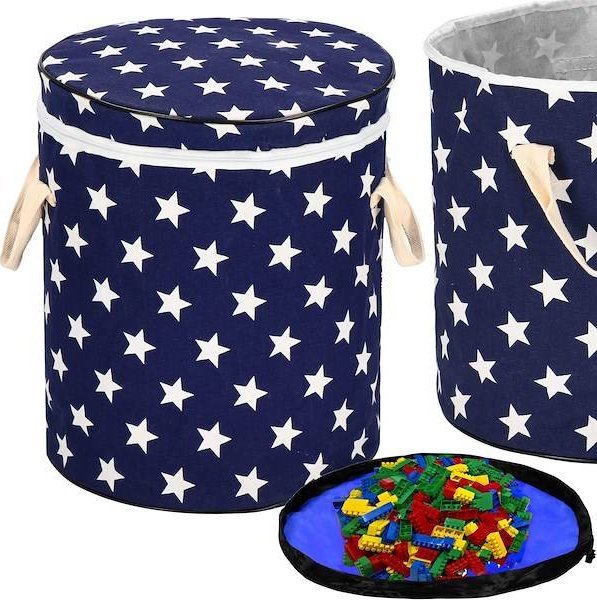 Kosz na pranie Springos Kosz do przechowywania zabawek i ubrań pojemnik z uszami granatowy w białe gwiazdki UNIWERSALNY