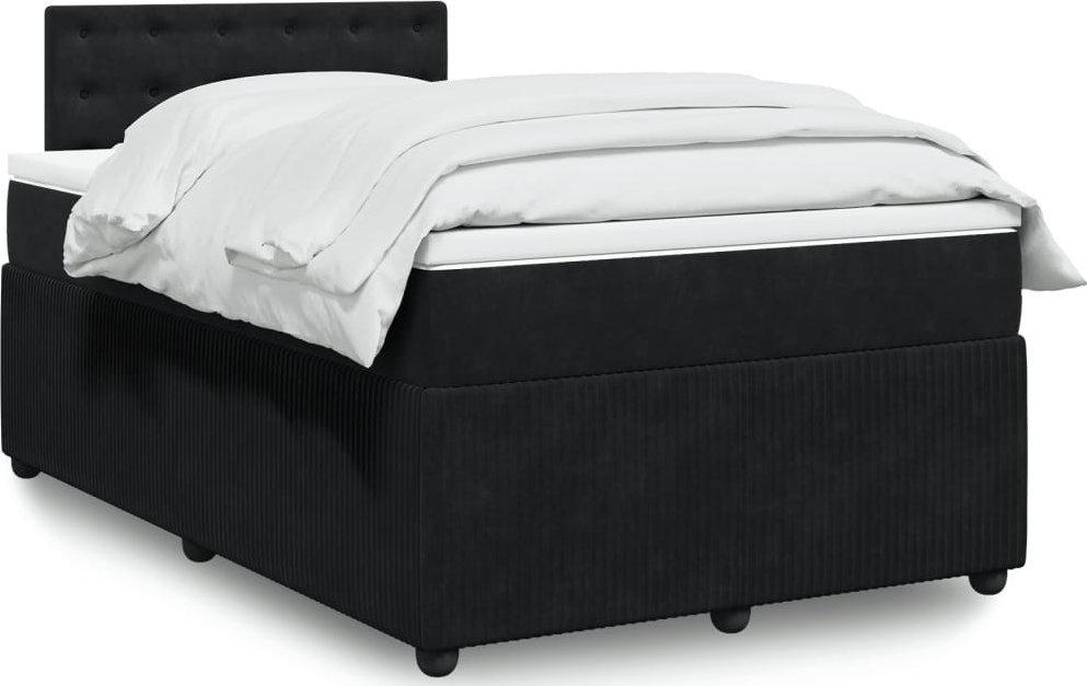 Łóżko Kontynentalne Z Materacem, Czarne, 120X190 Cm, Aksamit