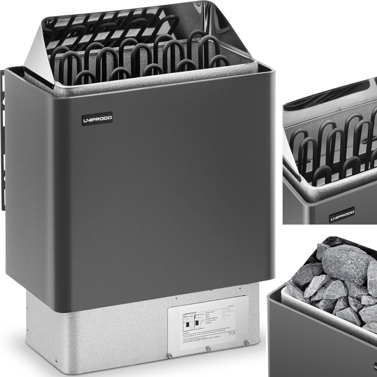 Uniprodo Piec do sauny elektryczny 9-13 m3 do 110C 400 V 9 kW czarno-srebrny Piec do sauny elektryczny 9-13 m3 do 110C 400 V 9 kW czarno-srebrny