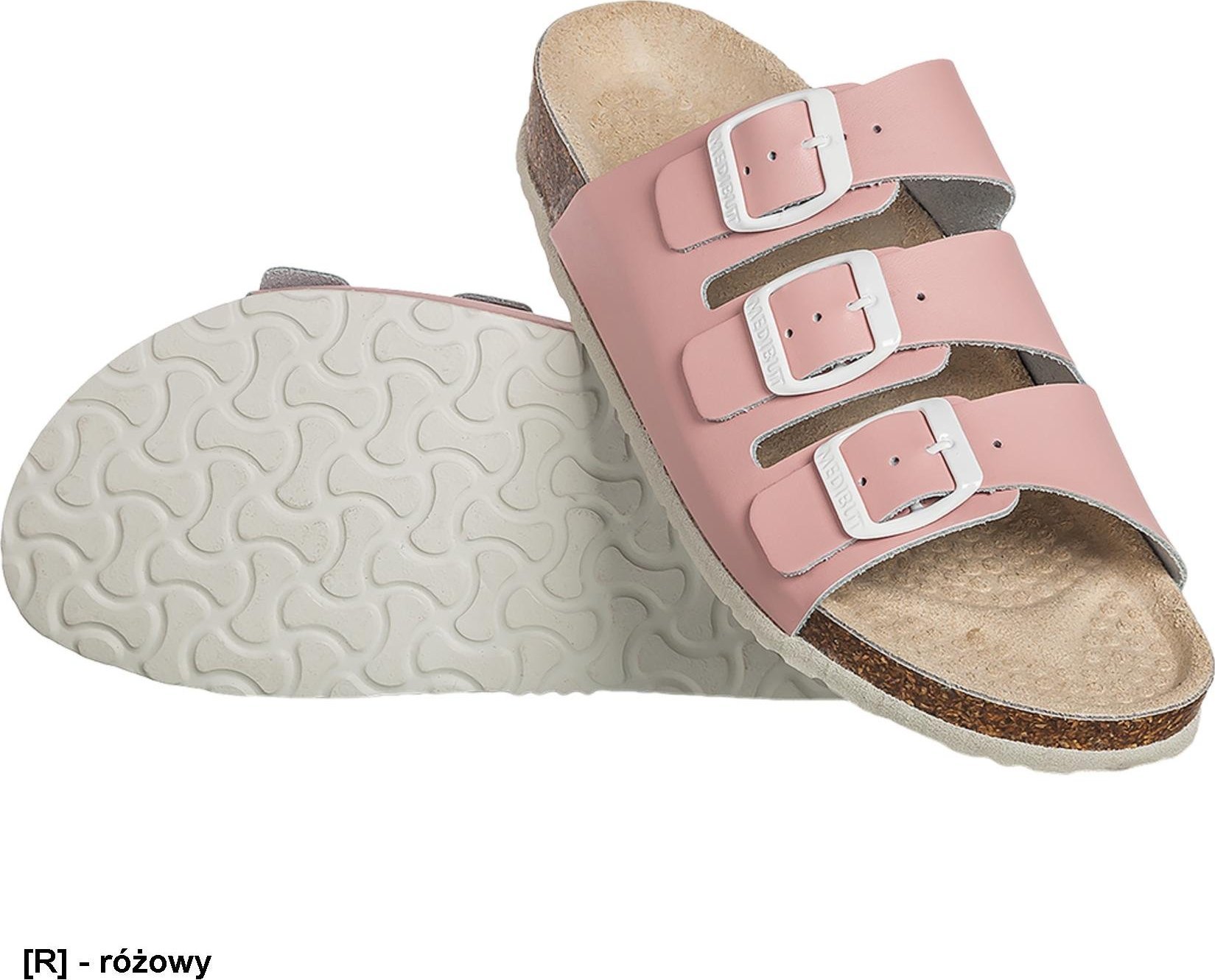 MEDIBUT BMKLAKOR3PAS - obuwie wkład korkowo-gumowy, profil ortopedyczny, skóra z powłoką ułatwiającą mycie i dezynfekcję - 6 koloów - różowy 39