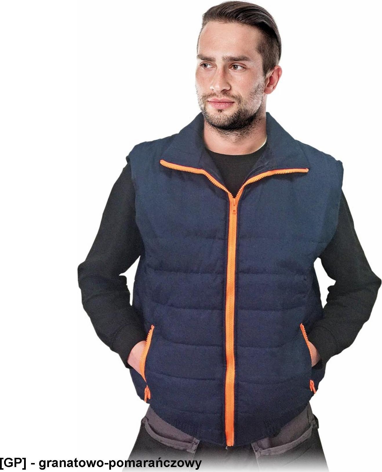 R.E.I.S. PERKOZ- Bezrękawnik ocieplany pikowany - granatowo-pomarańczowy 3XL