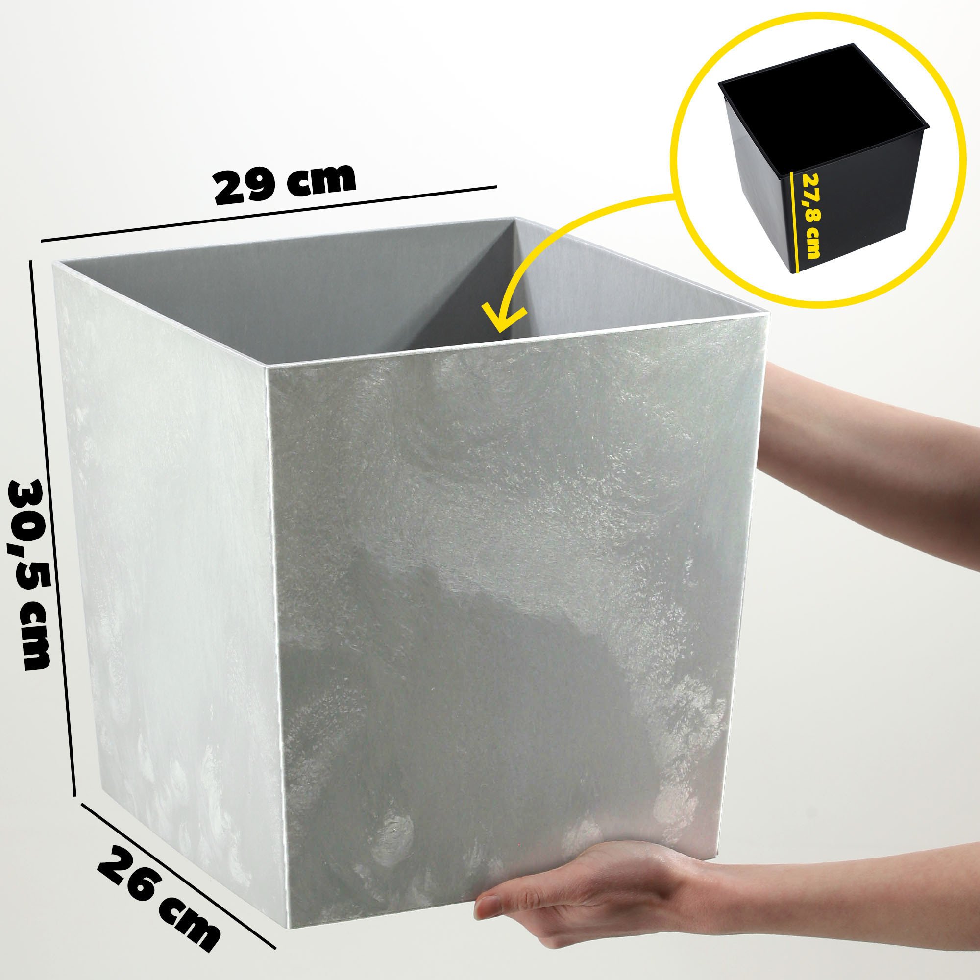 KADAX Doniczka Donica Na Kwiaty 30cm Osłonka Z Wkładem Kwietnik Plastikowa szara