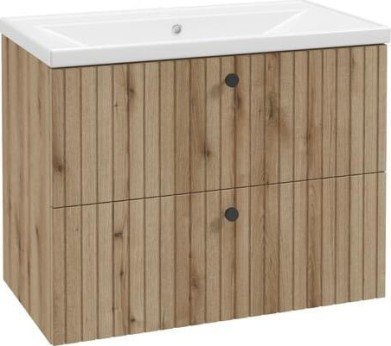 Deftrans Szafka łazienkowa z umywalką 80 cm praktyczna dąb evoke ryflowana lamele Rietti