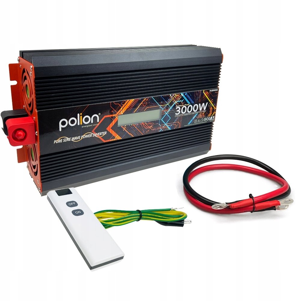 Przetwornica samochodowa 24V/230V 3000W czysty sinus, pilot, LCD