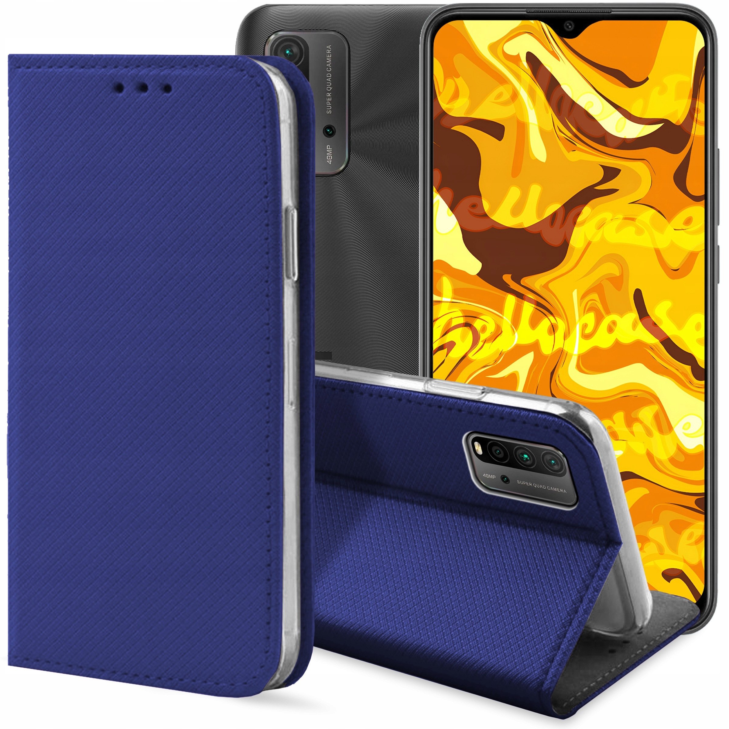 ETUI Z KLAPKĄ DO XIAOMI REDMI 9T GRANATOWE ZAMYKANE MAGNETYCZNE KABURA CASE