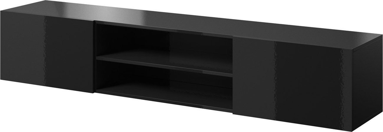 Cama Meble Szafka RTV SLIDE 200K 200x40xH37 cała w czarnym połysku
