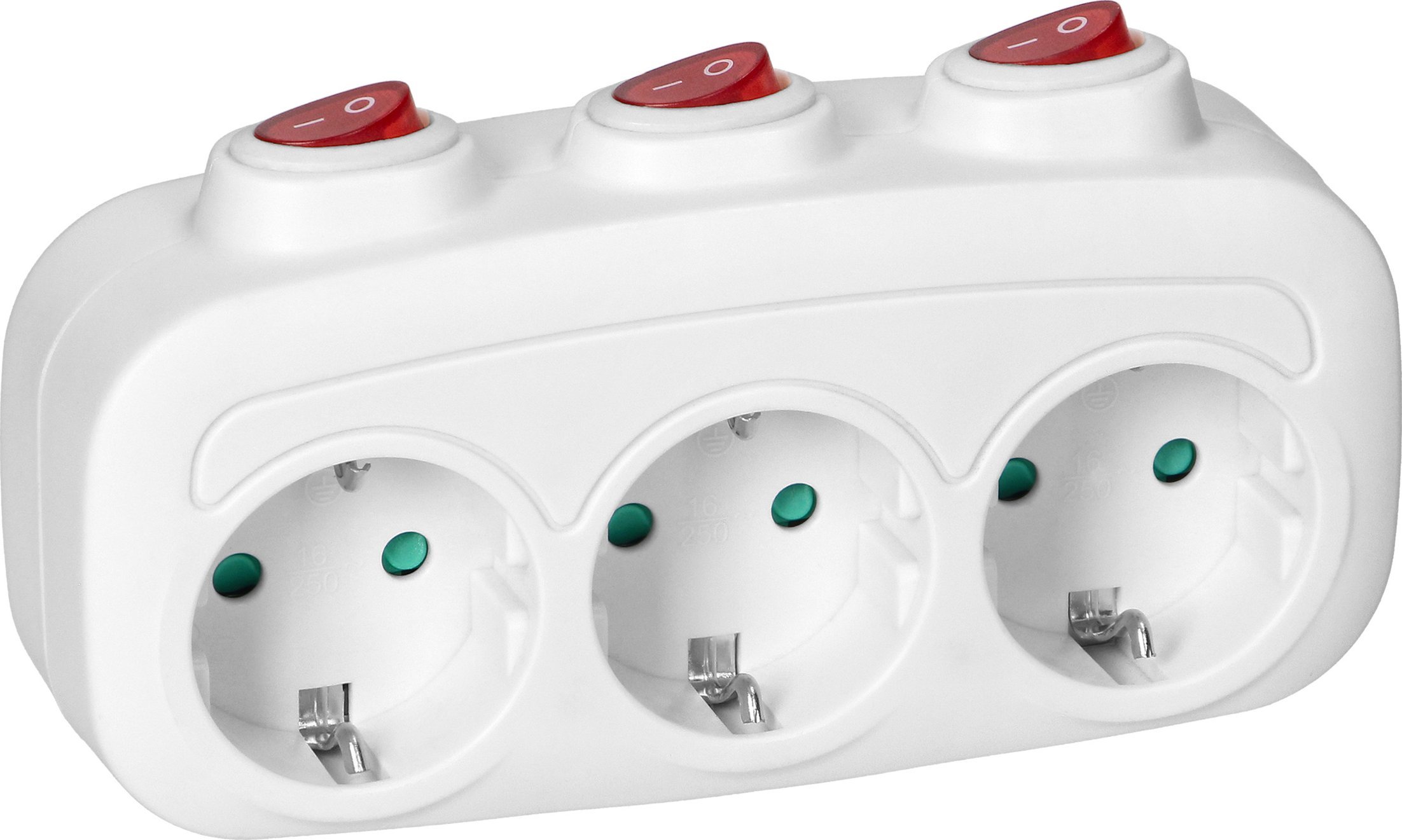 Orno Rozgałęźnik 3x2P+Z (Schuko) z 3 włącznikami