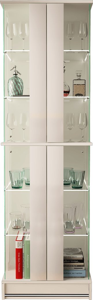 MEGSTYL WITRYNA 180CM Z LISTWĄ LED I PRZESZKLONYMI DRZWICZKAMI - EFECTO 3 biały mat - biały połysk