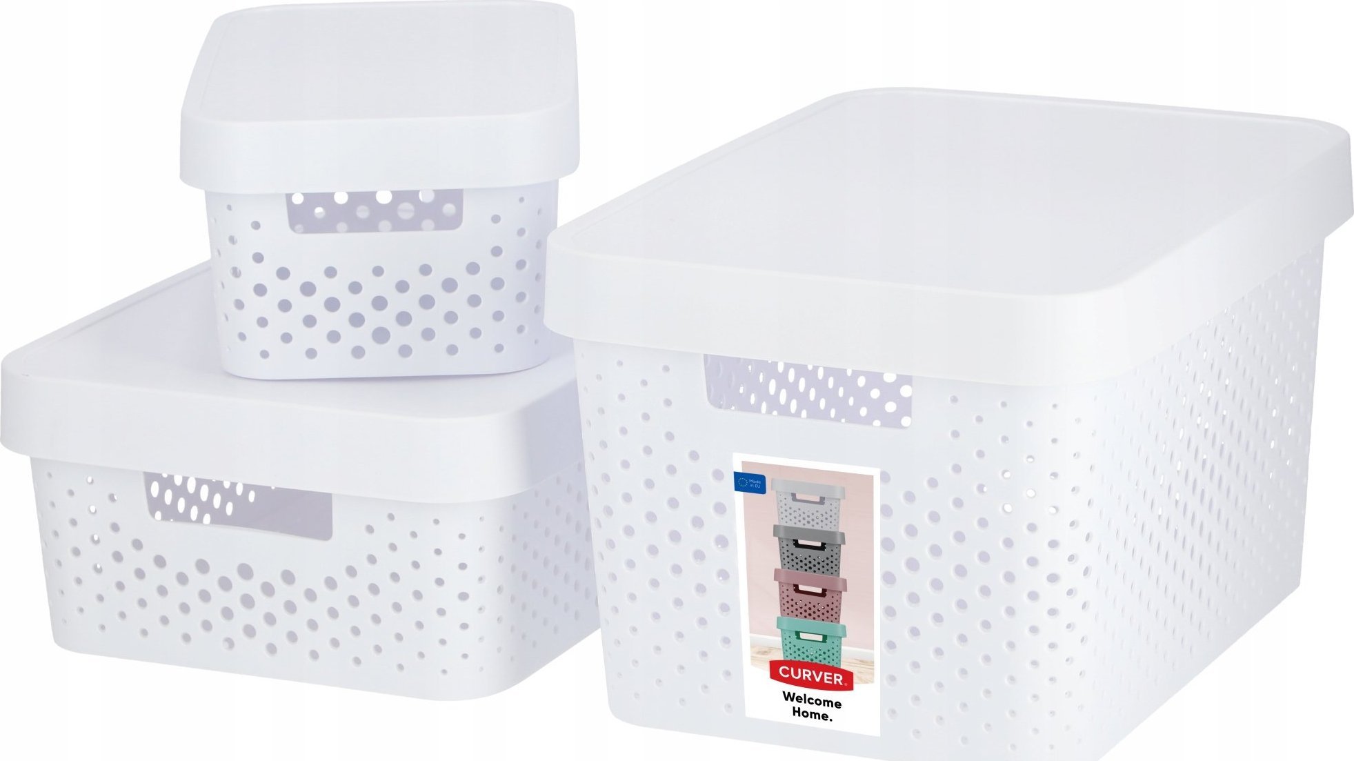 Kadax Curver Koszyk Pojemnik Pudełko Pokrywka Zestaw 3x
