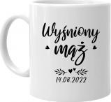 Koszulkowy Wyśniony mąż (data) - kubek na prezent - produkt personalizowany