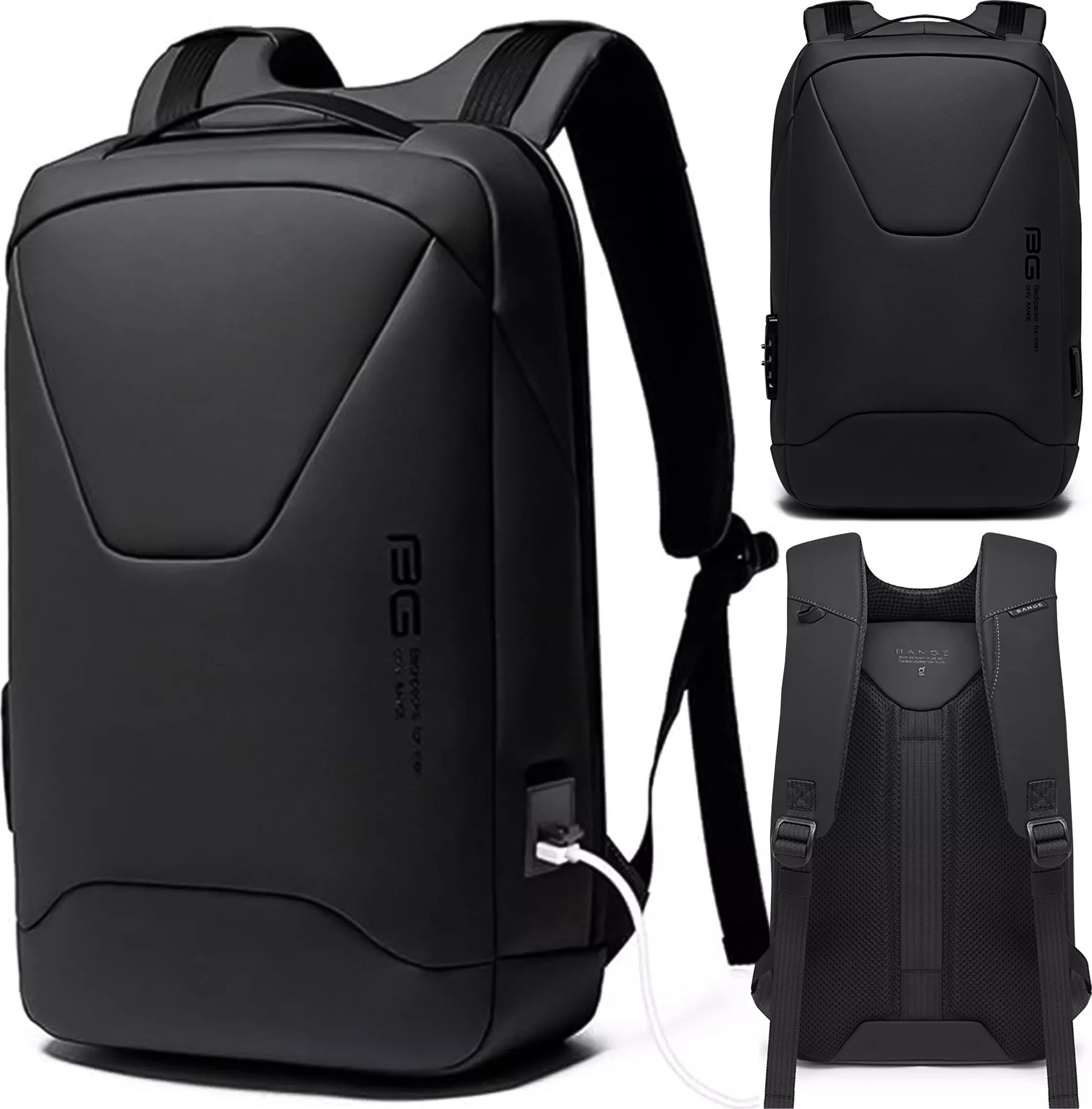 Plecak Antykradzieżowy wodoodporny Bange na laptopa 15.6" miejski podróżny 46x30x15 cm do pracy samolotu męski damski z gniazdem