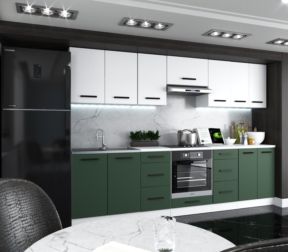 Meble Kuchenne Modułowe Roma 2.8m Kuchnia Nowoczesna Białe Butelkowa Zieleń