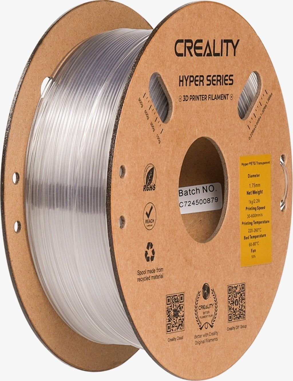 Creality Creality Filament Hyper PETG, 1kg, 1,75mm, Transparent (3301030042)