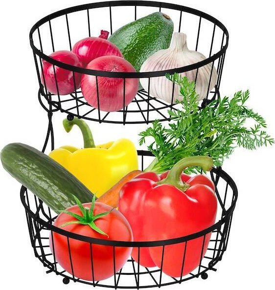 Springos Podwójny kosz na owoce, koszyk metalowy 32,5x30 cm patera czarna UNIWERSALNY