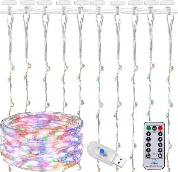 Springos Kurtyna świetlna 300 led girlanda, lampki druciki wewnętrzno-zewnętrzne z programatorem multikolor UNIWERSALNY