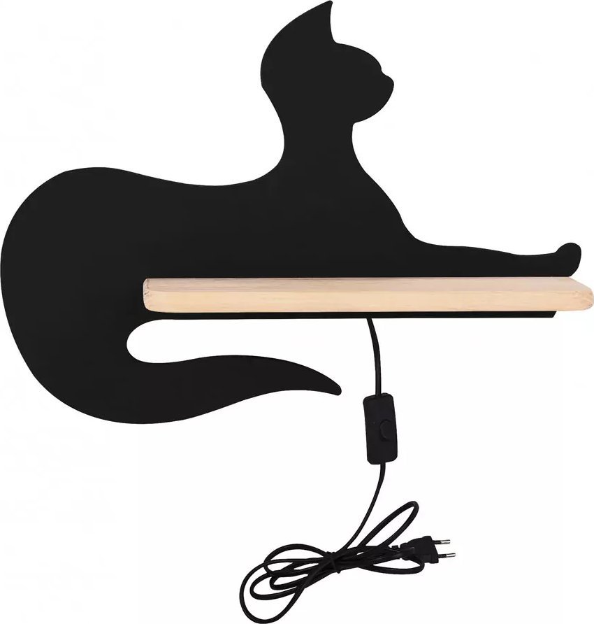 Lumes Czarny kinkiet dziecięcy w kształcie kota - K004-Riri